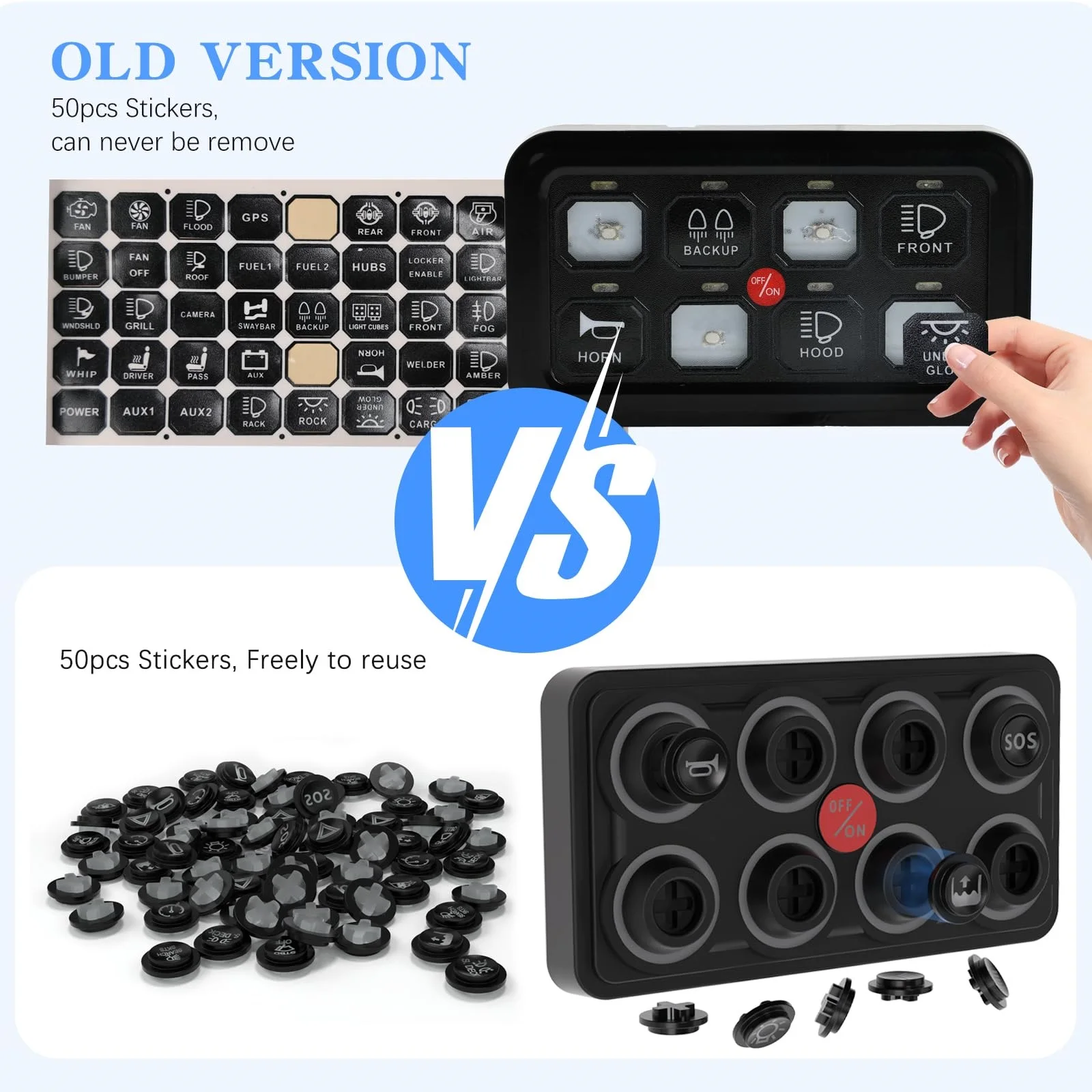 RGB 8 Gang Marine 4 Modes 8 Colors Backlight LED Light Switch Panel Waterproof IP68 60A Circuit Control Box with Diy Key Icons