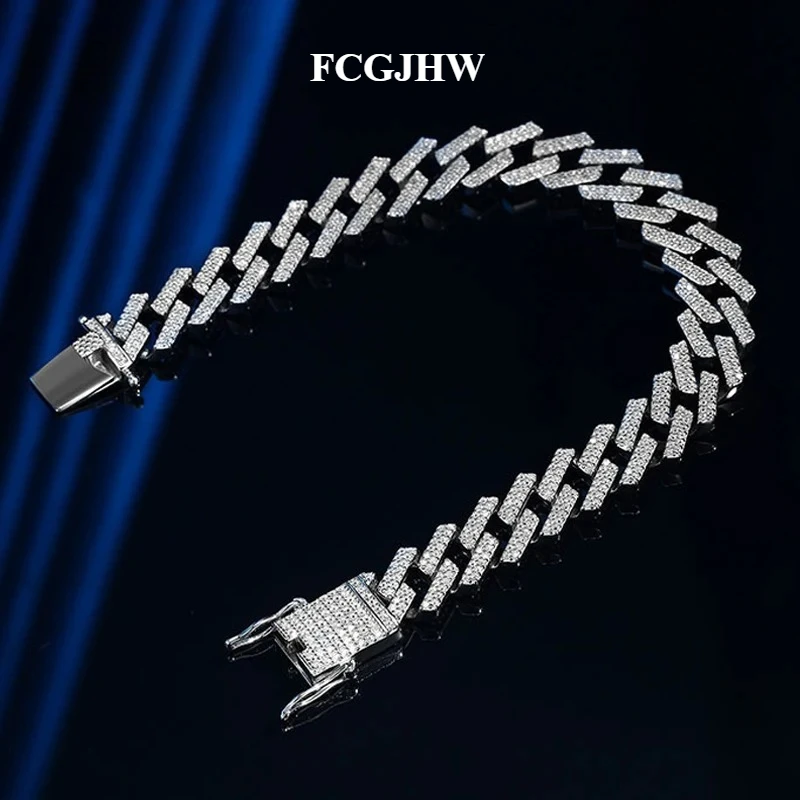 FCGJHW 10mm 5A Zircon Cuban Bracelet for Women Man 100% Sterling Silver S925 Hip Hop Party Jewelry Couple Cuban Chain Link 2026
