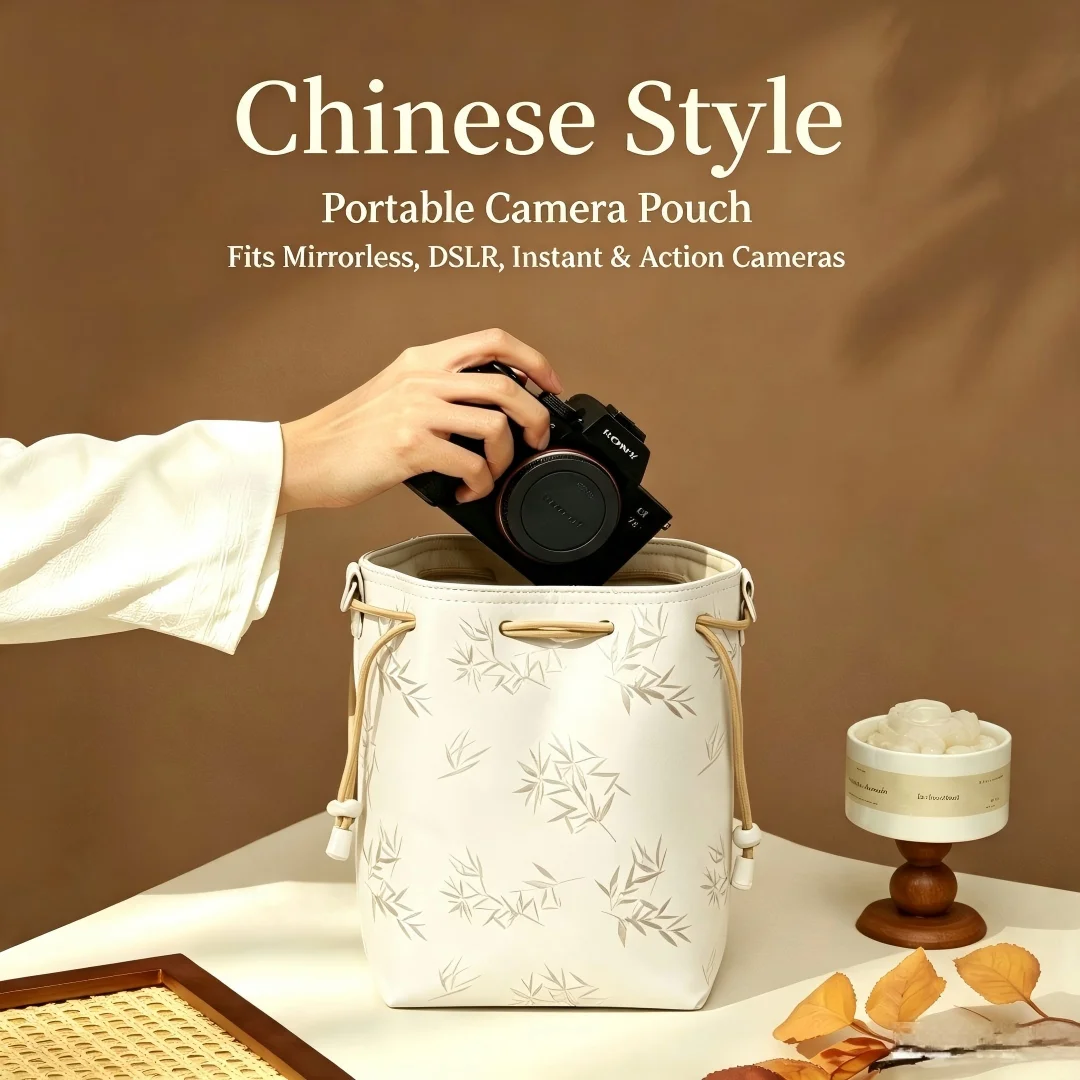 Compact Portable Storage Bag Camera Crossbody Pouch Case with Strap for Canon Nikon Sony Fuji XT5 Leica Olympus Mirrorles Camera
