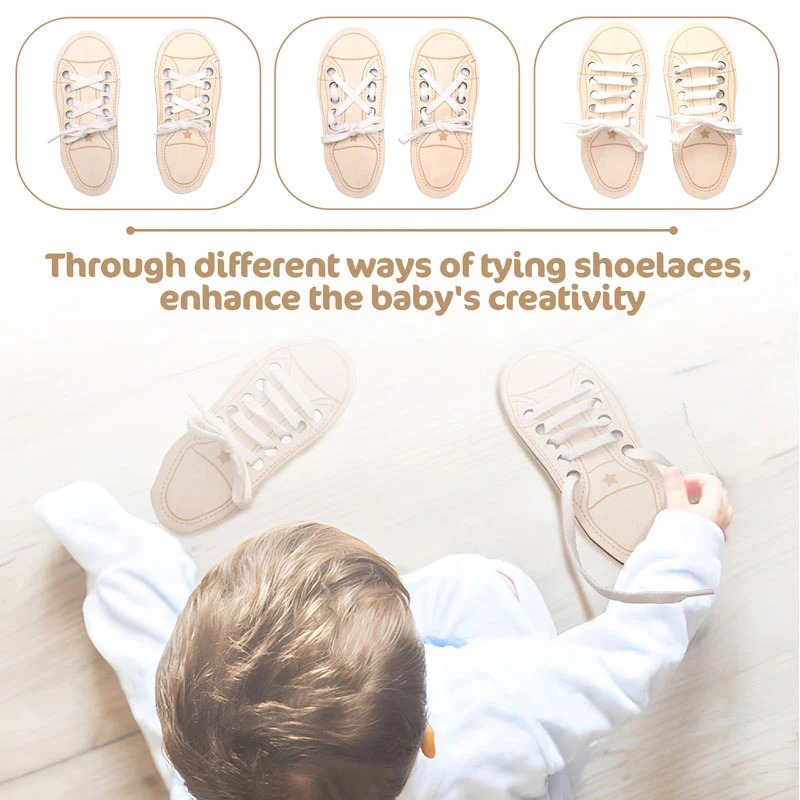 Montessori Toys Wooden Lace-up Shoe Toys Early Learning Basic Life Skills Learn To Tie Shoelaces Developmental Toys For Children