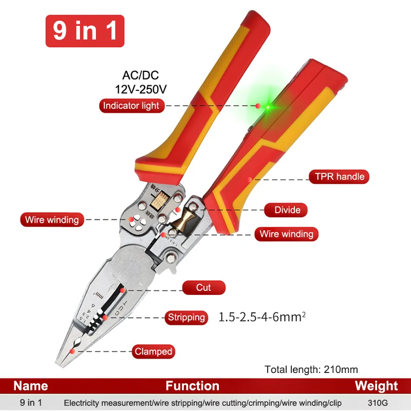 Electrician Plier 8-in-1 Multifunctional Versatile Wire Stripping Pliers Electricity Measurement Non-slip Wire Stripping Plier