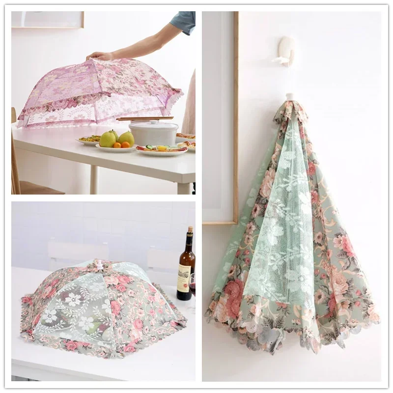 Portable Umbrella Food Cover Anti-Mosquito Meal Cover Lace Dining Table Home Food Cover Kitchen Gadgets Cooking Tools