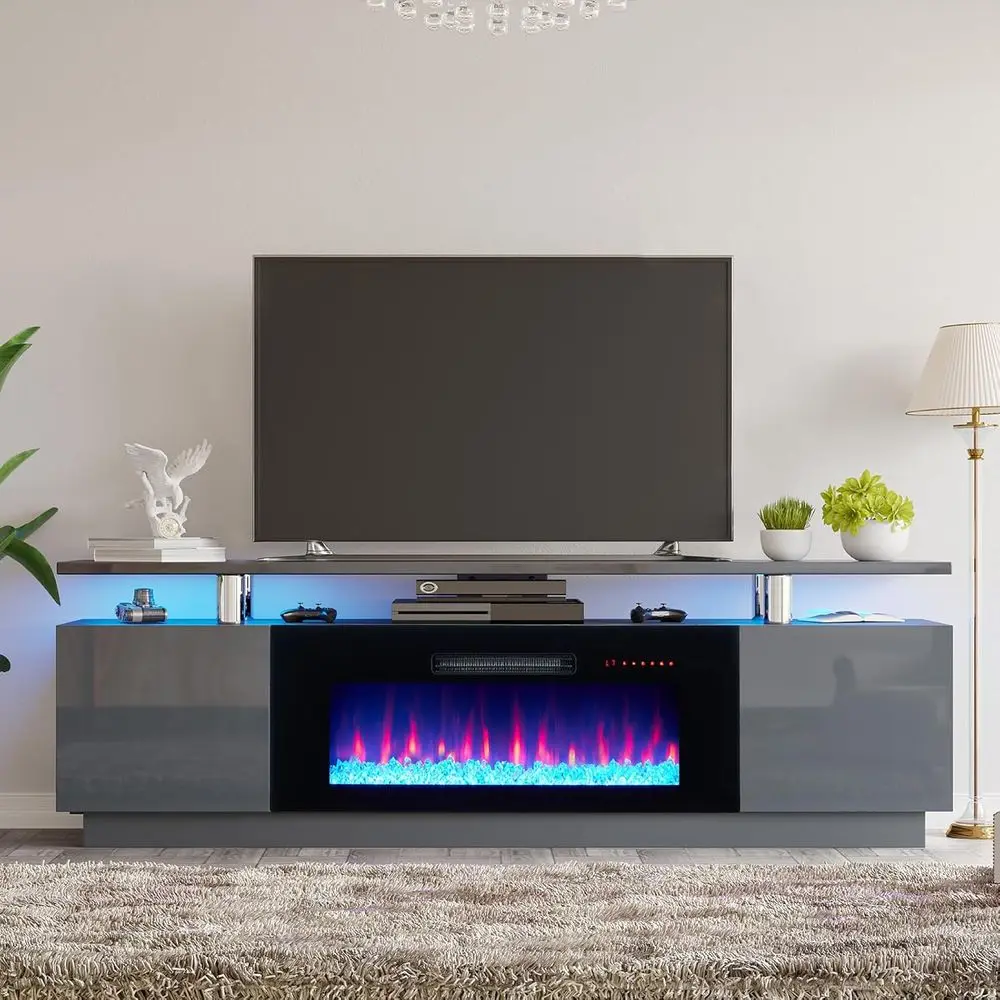 

Тумба под телевизор 36 TV Stand, развлекательный центр 70 Entertainment Center со светодиодной подсветкой, 2-уровневый шкафчик для телевизоров до 80 дюймов, серый