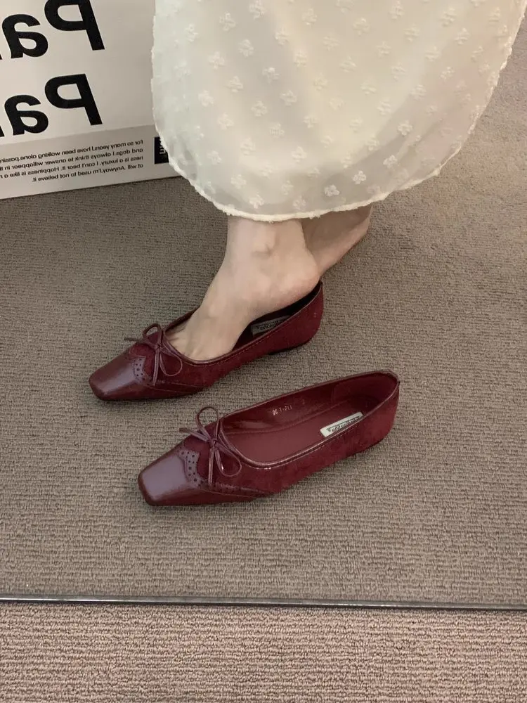 Damen Loafer mit eckiger Zehenpartie und Schleife, flache Schuhe im französischen Stil, weiche Sohle, flache Slip-Ons für Freizeit, Büro, bequeme Fahrschuhe – Detail 4
