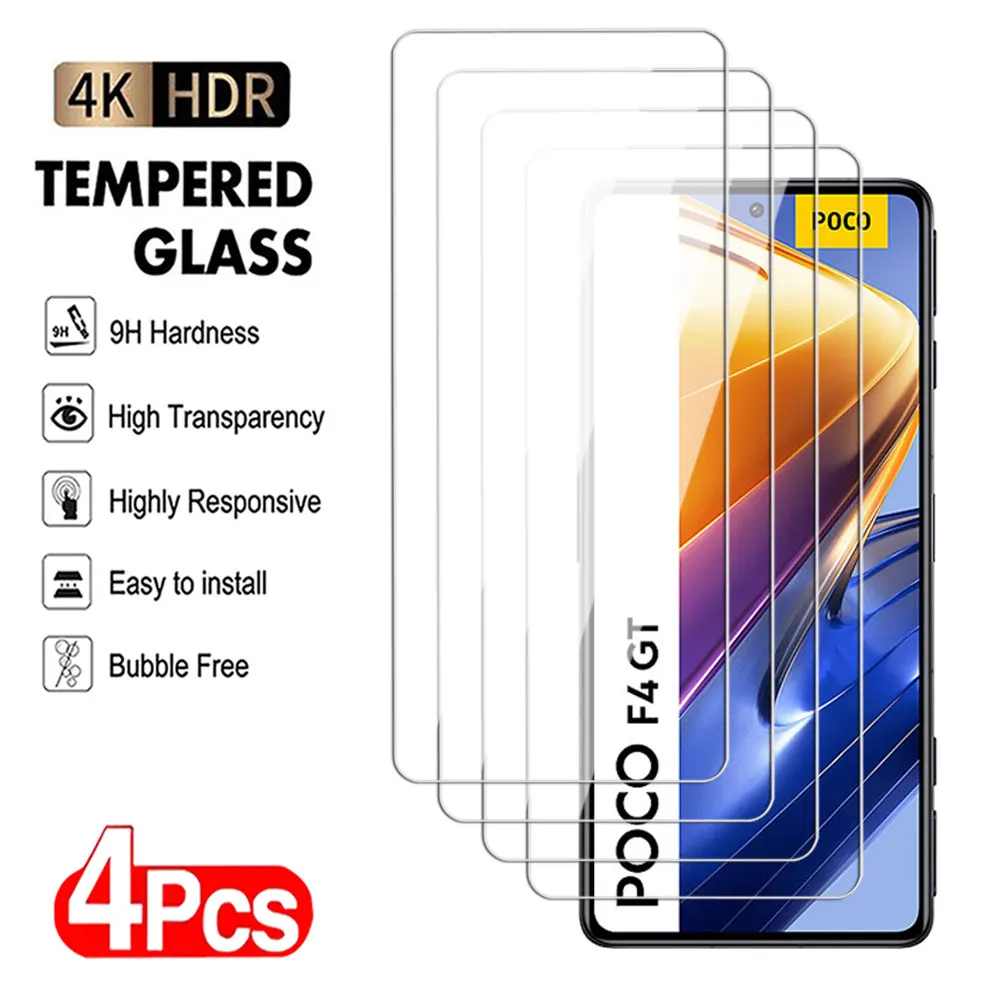 4Pcs 100D Tempered Glass For Xiaomi Mi POCO F3 F4 F5 GT Pro Screen Protector For Xiaomi C50 C51 C55 C65 Transparent glass Film