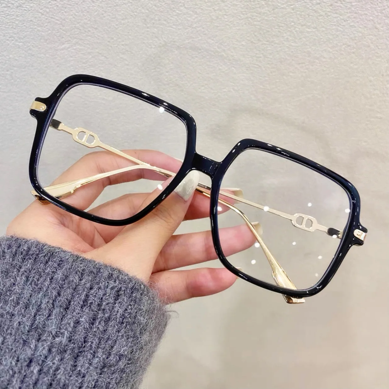 Vintage Metal Twin-Beams Glasses Women Optical Eyewear Frame Men Brand Eyeglasses Frames Gold Shield Clear Glasses