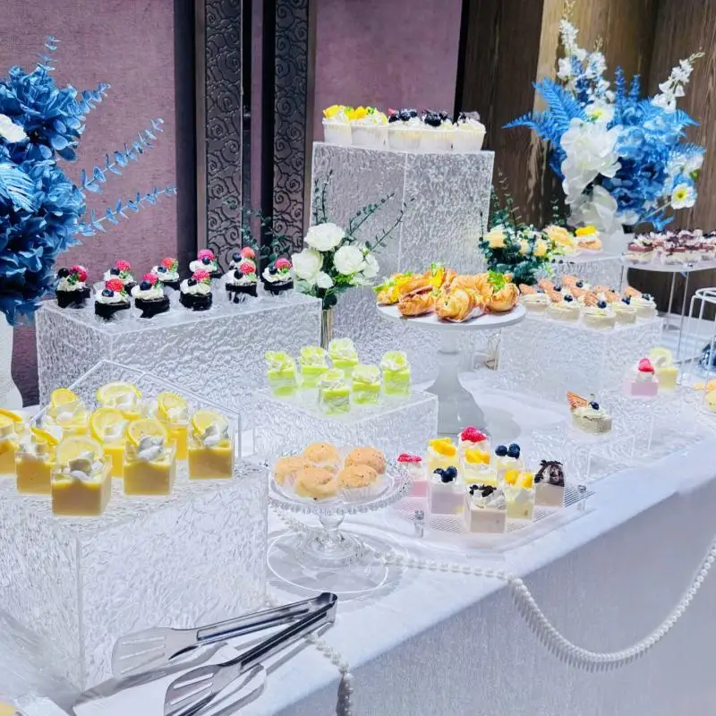 11pcs Acrylic Clear Dessert Table Buffet Column Holder For Wedding Banquet Cake Cookies Sushi Bread Fruits Tea Breaks Stand
