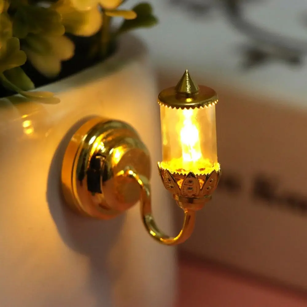 New 1:12 Dollhouse Colored Glass Lamp 10 Styles Mini Miniature LED Golden Light DIY Home Table Lamp Model Doll House Accessories