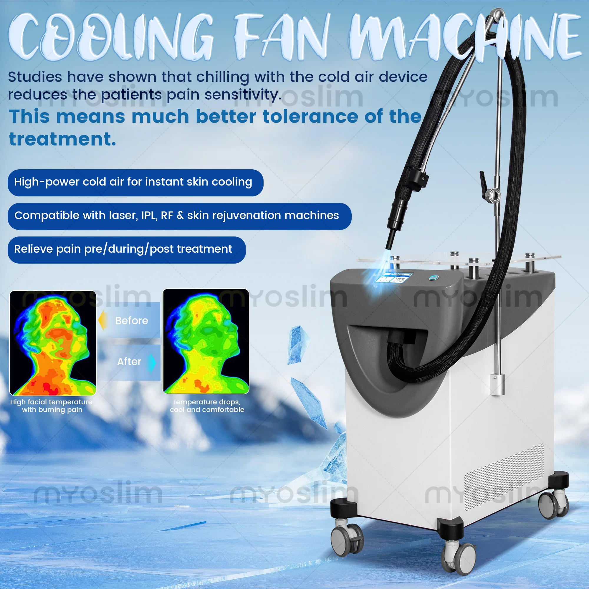 

808nm Hair Removal CMP-CL Series Air Cooling Machine IPL CO2 Auxiliary Equipment Solve Skin Burning Scalding Redness Pain