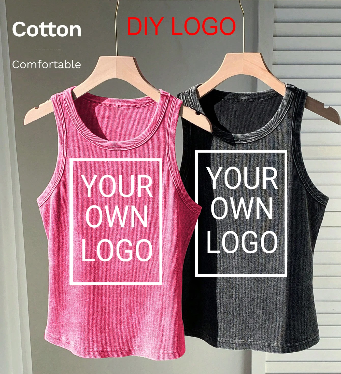 Pas het logo-patroon aan Womens Washed Tank Tops Y2K Zomervest Comfortabel singlet Slanke katoenen DIY mouwloze T-shirts