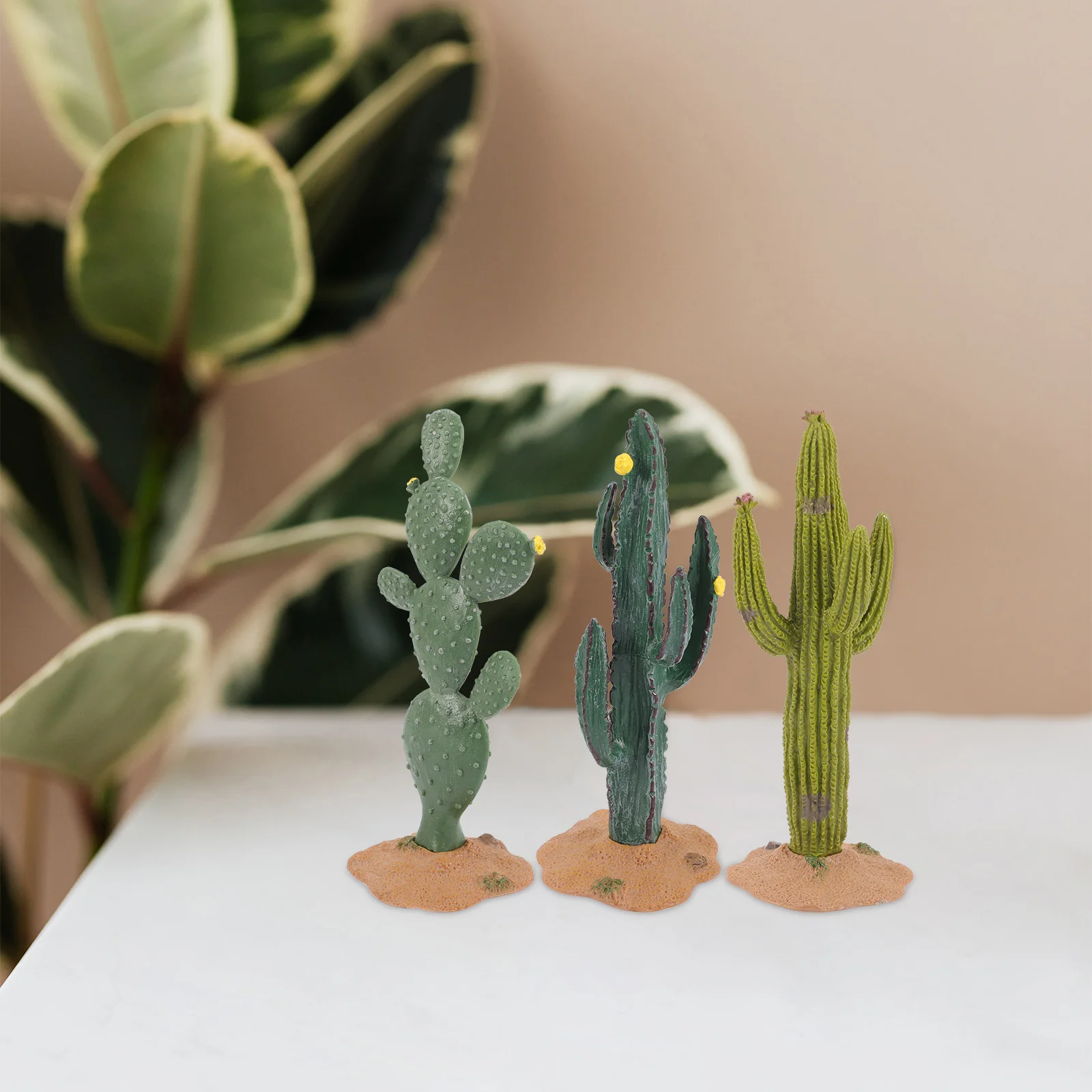 3 Pcs Craft Cactus Figurines Landscaping Decoration Mini Toy Reptile Plants Fake Succulents Office