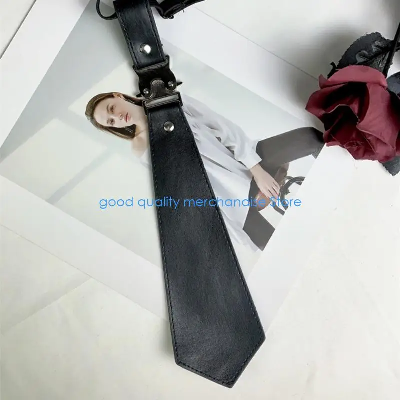 ربطة عنق Y5JD من جلد البولي يوريثان والمعدن قابلة للتعديل وربطة عنق حديثة لحفلات الزفاف واجتماعات العمل بأسلوب متطور يومي