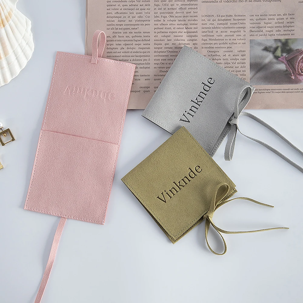 100Pack Customized Logo Fashion Jewelry Packaging Bags Microfiber Ribbon Gift Pouches Wedding Earrings Rings Keychain Organizer