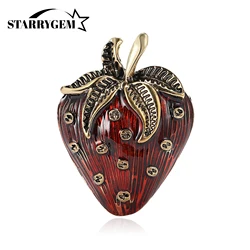 Oil Dripping Strawberry Brooches for Women Unisex Fruit Pin Plant Lapel Pins Office Party Friend Gifts Jewelry Accessories