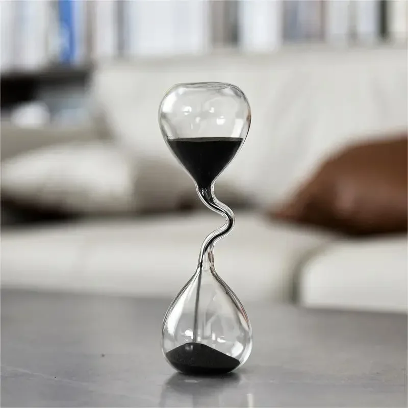 Curve Design Black Hourglass Modern Style Home Decor Accessories Glass Craft Simple Interior Table Ornament Aesthetic Sand Clock