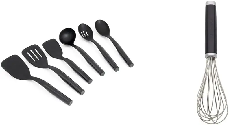 

6-Piece Kitchen Utensil Set with Whisk, Black, Heat Resistant to 450°F