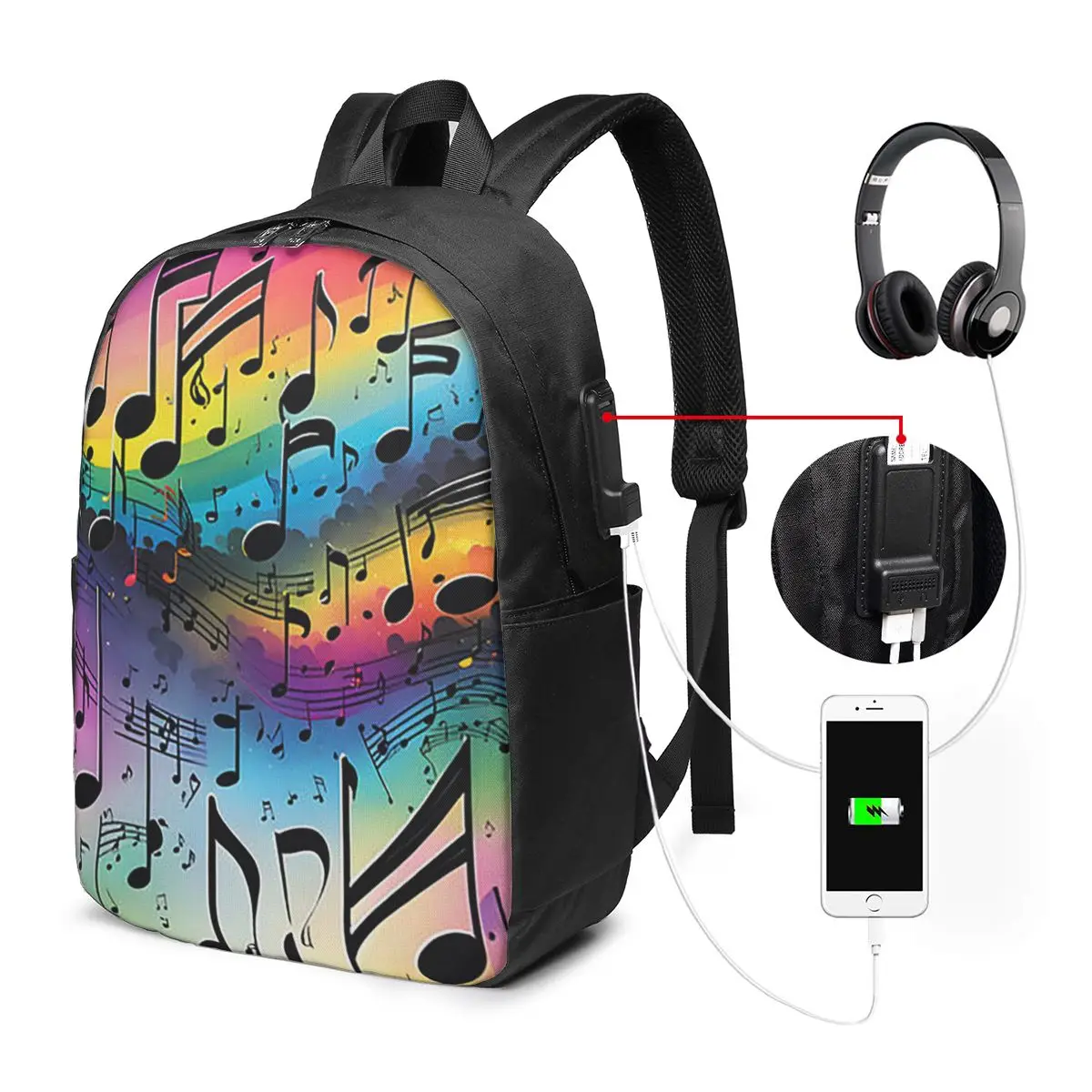 Colorful Musical Note Graffiti Pattern Backpack Travel Notebook Bag Computer College Student School Bag Laptop Shoulder Bags