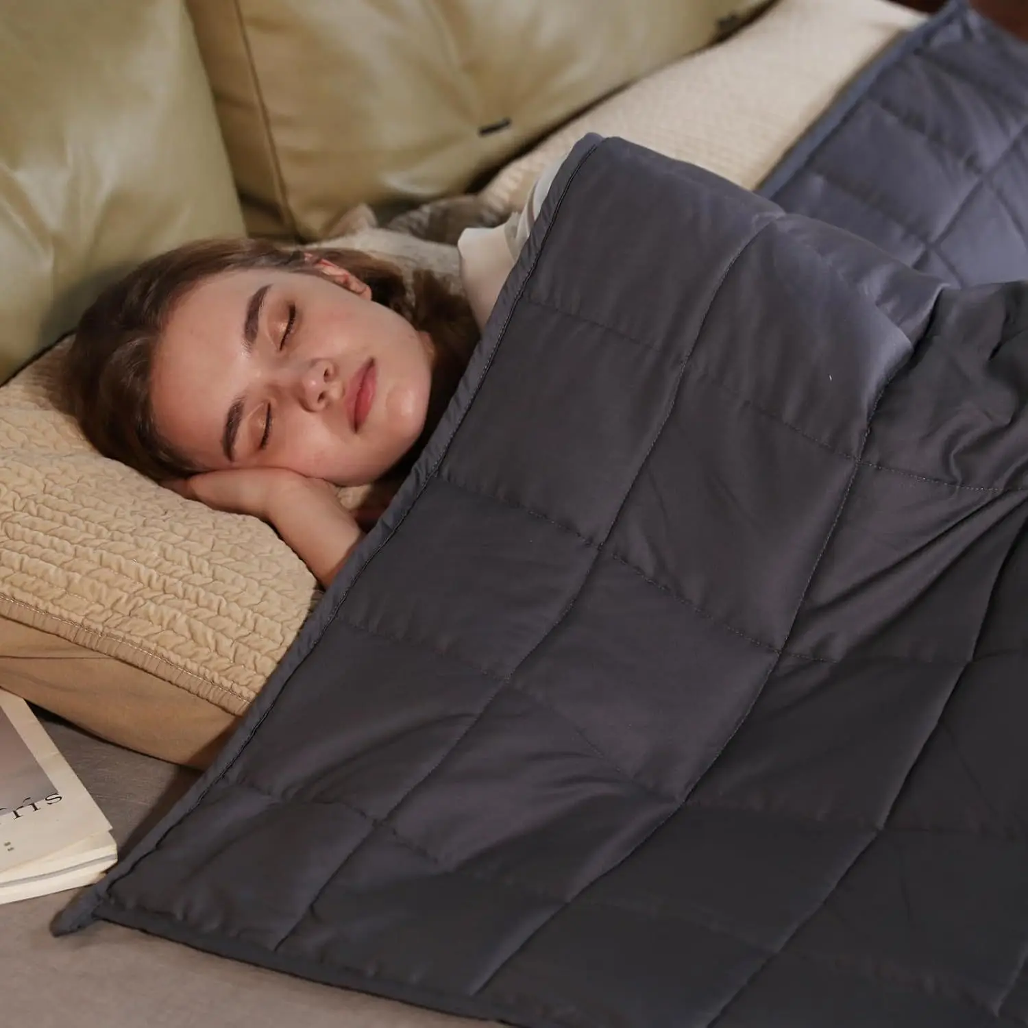 Dark Gray Weighted Blanket Soft Breathable Cotton Material Cozy Calming Sleep Aid For Adults Bedroom Sofa Nap Use Premium