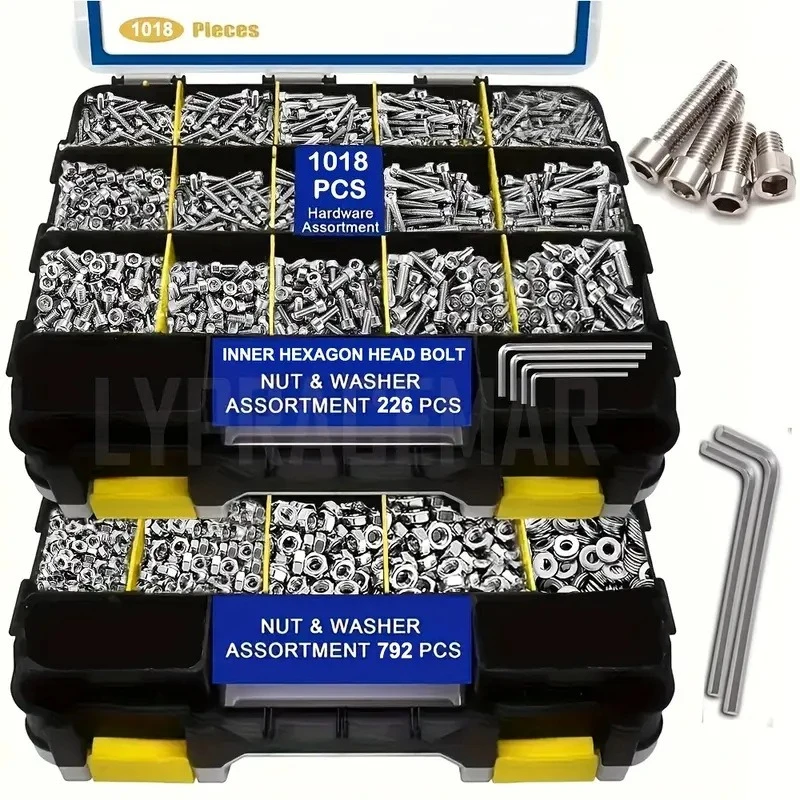 Boxed screws 1018pcs304 stainless steel hexagon screws nut set combination screws
