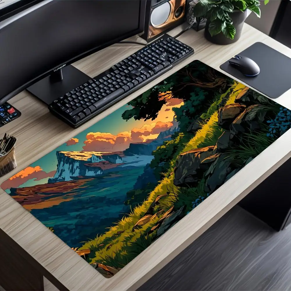 Forest Waterfall Mountain Mousepad Pc Accessories Desk Interior Gaming Mats Playmat Carpet Mouse Mat Desk Pad Office Decor Gamer