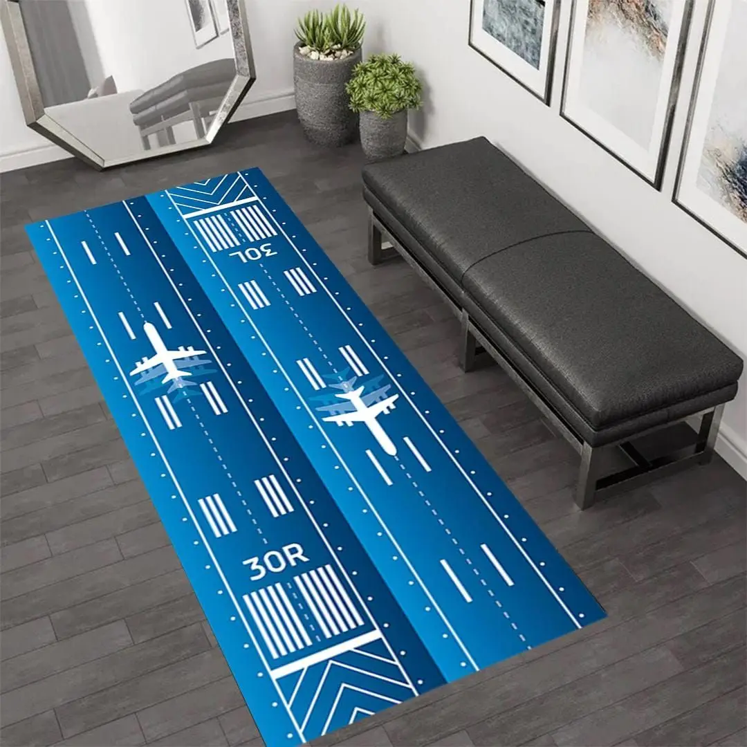 Blue Runway Runner Rug Doormat Entrance Carpet Terminal Airport Pattern Carpet Living Room Bedroom Decoration Soft Floor Mat