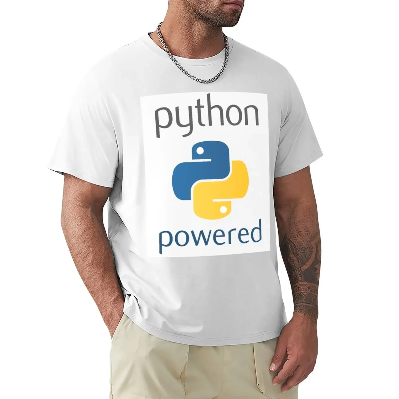 Powered by Python T-Shirt vintage cute tops blanks mens tall t shirts