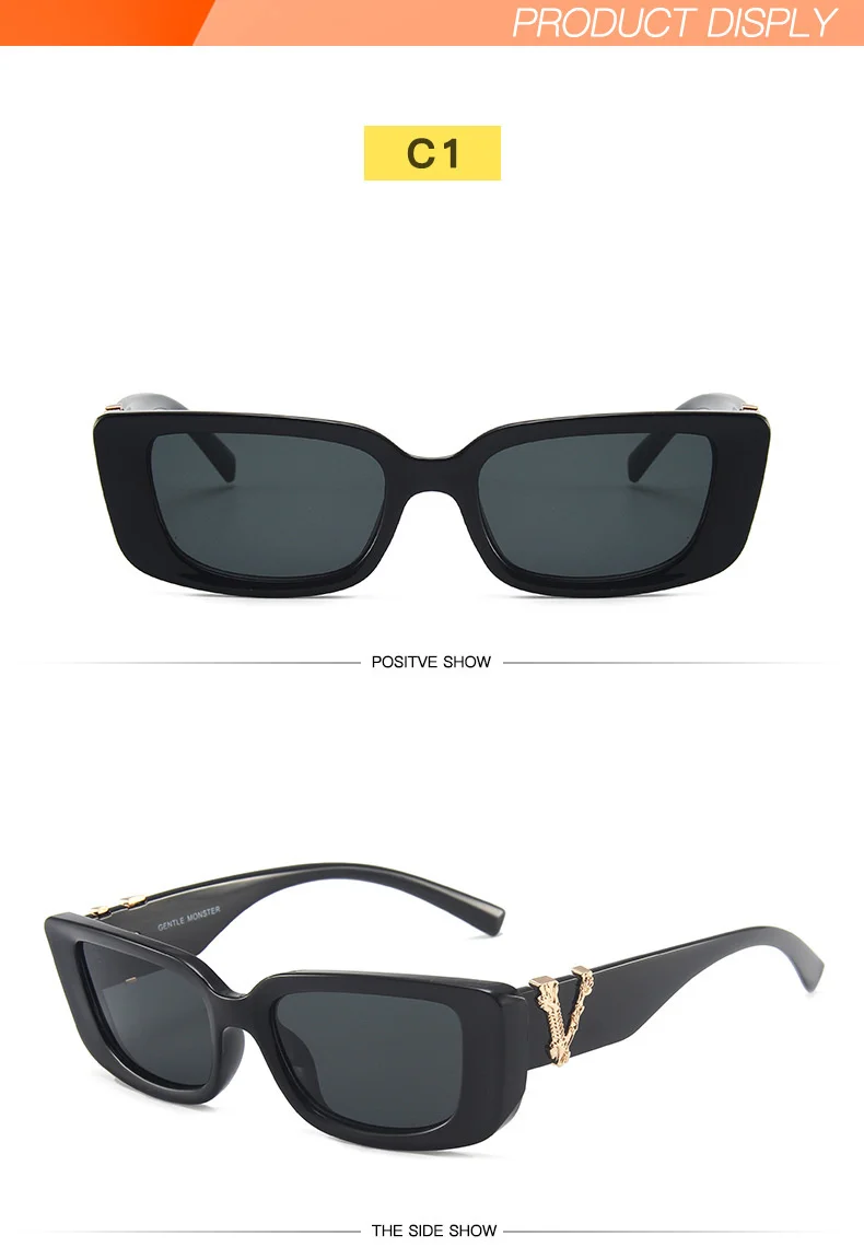 Vintage Rechteck Quadrat Sonnenbrille Frauen Marke Designer Retro Kleine Katze Auge Sonnenbrille Für Damen Klassische Schwarz Oculos De Sol – Detail 6