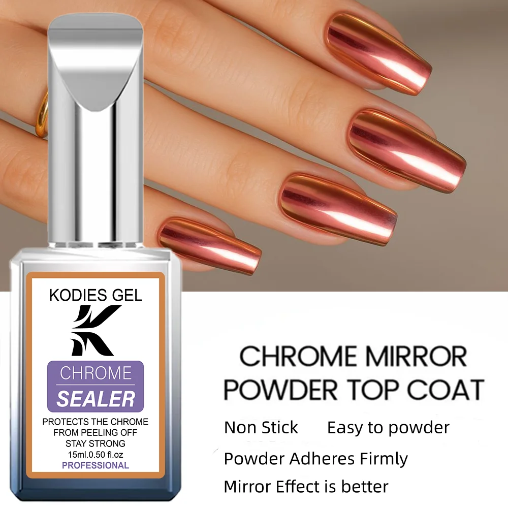 KODIES GEL Chrome Mirror Powder Top Coat UV Gel Nail Polish Super Shine Sealer Cover Semi Permanent LED Topcoat Finish Manicure