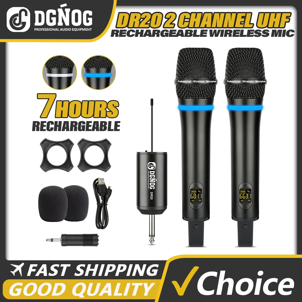 

2 Channel Digital Portable Professional Wireless Microphone UHF Handheld Dynamic Suitable Karaoke DJ Microphone for Church Party