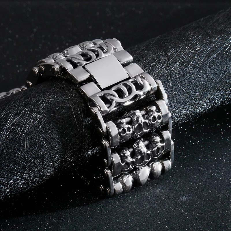 Big Stainless Steel Skull Charm Bracelets Men Metal Biker Viking Large Argent Bangle Jewelry