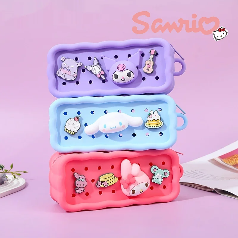 Sanrio Kawaii Silicone Pencil Case Kuromi Cinnamoroll My Melody Cartoon Diy Student Multifunctional Storage Bag Stationery Gift