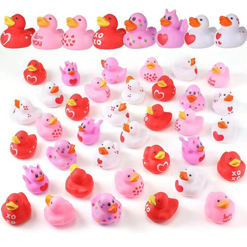 5-30Pcs Kids Rubber Duck Valentines Day Gifts Love Hearts Cute Ducks Gifts Party Favor Prizes Valentine’s Greeting Gift