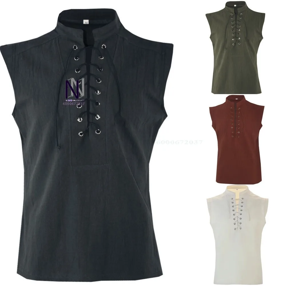 

Adult Men Medieval Renaissance Warriors Knight Costume Robe Shirt Tops Sleeveless Cos Tabard Surcoat Male Tunic Plus Size S-2XL