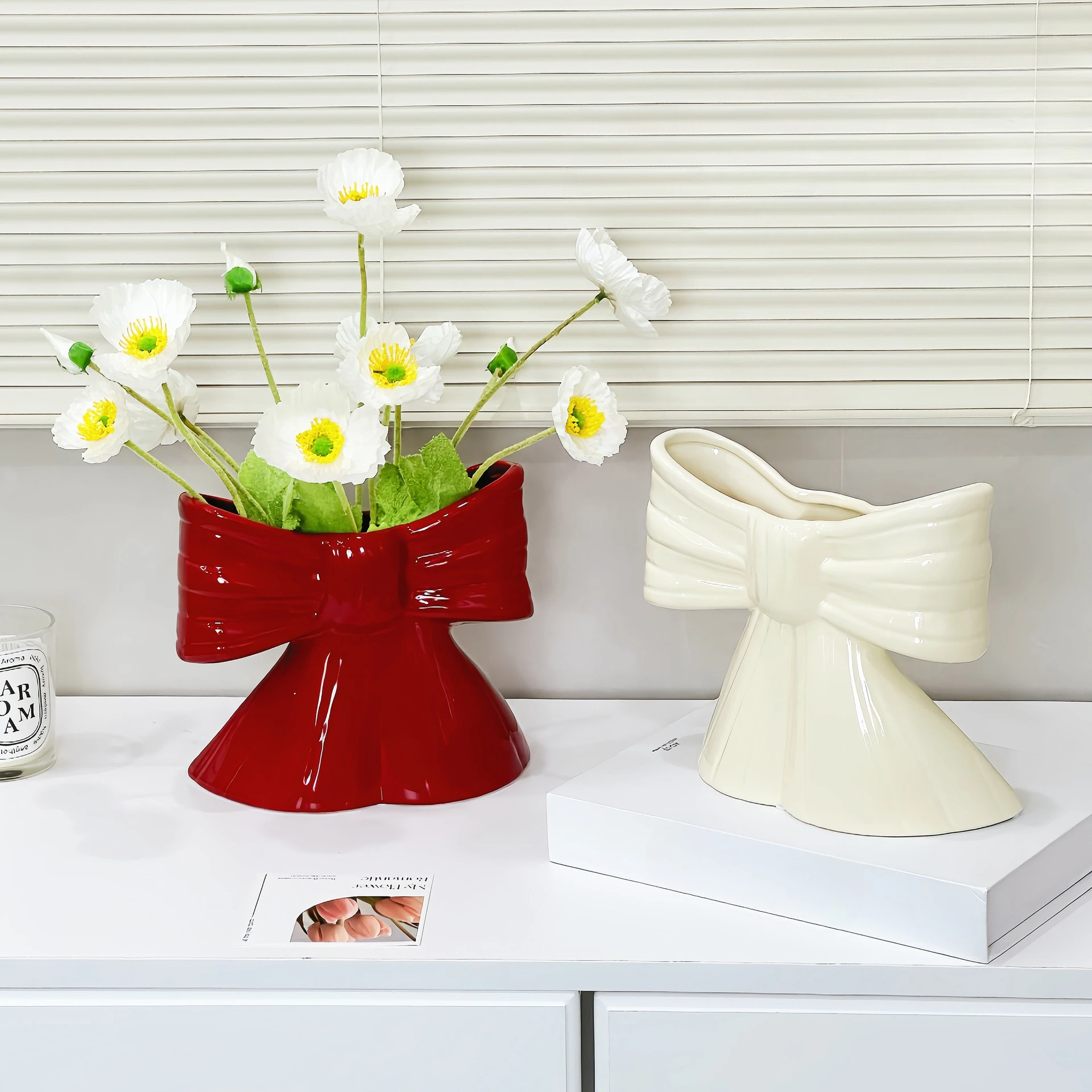 Light Luxury Bow Vase Household Creative Dried Flower Arrangement Ceramic Flower Ware French Home Decoration Ornament