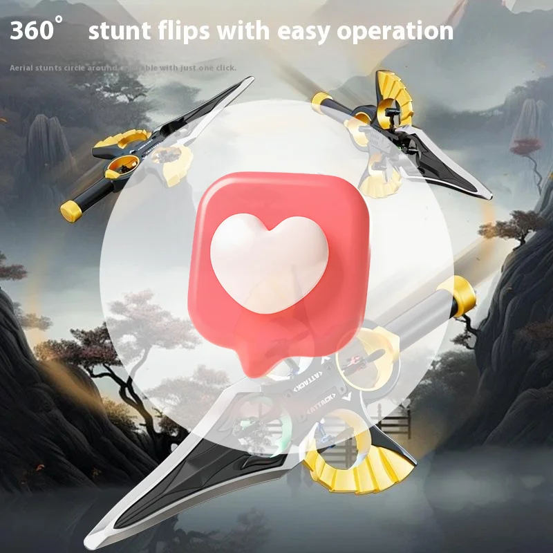 1 مجموعة هدايا الأولاد RC السيف الطائر 4 محاور مقاتلة مع موجة اليد/وضع التحكم وأضواء 360 °   ألعاب طائرة حيلة هوائية قابلة للطي RC #2