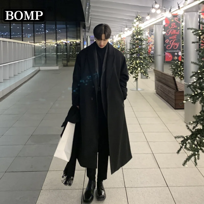 [bomp] Autumn Winter New Thick Windbreaker Loose Korean Version Trendy High-end Sense Plus Size Woolen Men's Coat