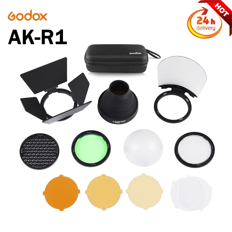 

Godox AK-R1 Barn Door,Snoot,Color Filter,Reflector,Honeycomb, Diffuser Ball Kits for Godox AD200 H200R V1 pro Round Flash Head