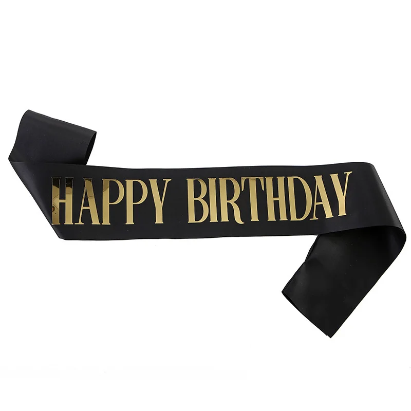 Satin Shoulder Strap Hot Gold Letter Print HAPPY BIRTHDAY Shoulder Strap Ceremonial Strap Fashion Birthday Party Belt Ribbon