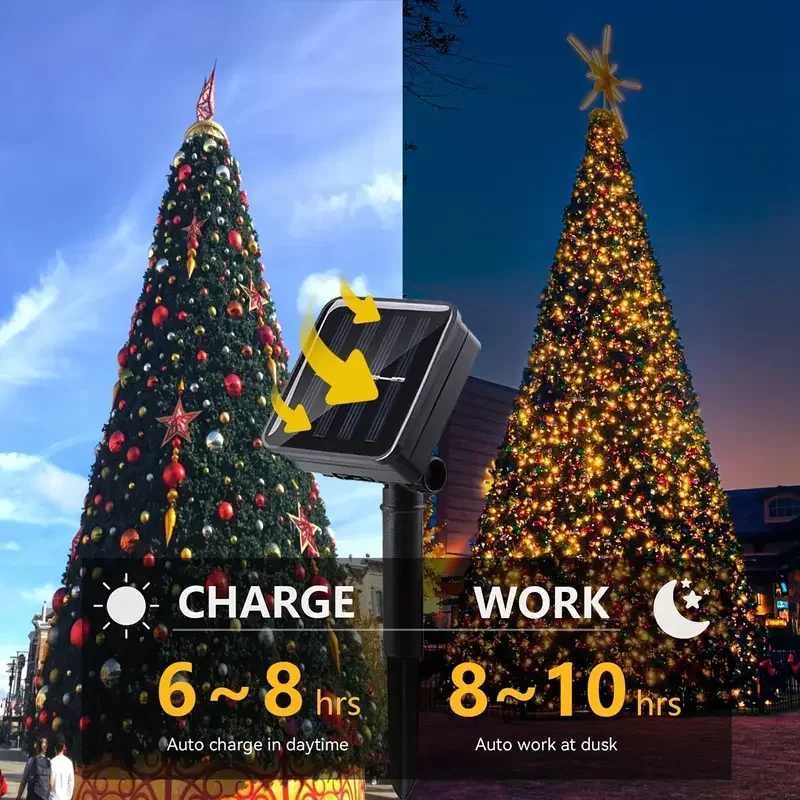 LED أضواء الجنية الشمسية في الهواء الطلق سلسلة أضواء الشمسية مقاوم للماء 8 طرق الأسلاك النحاسية أضواء وامضة لحديقة حفل زفاف ديكور