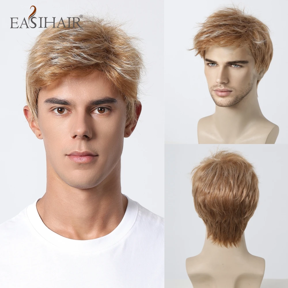 

Synthetic Men Wigs Short Pixie Cut Mens Wig Brown Highlight Platinum Blonde Bob Wig for Men Daily Costume Cosplay Heat Resistant