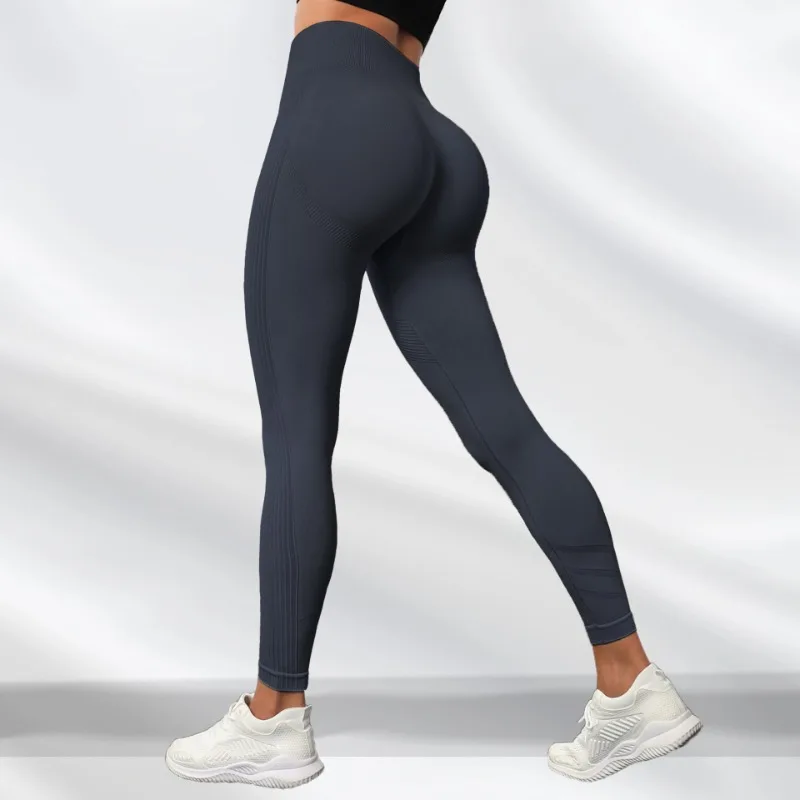 European/American Women High Waist Peach Hip Naked Long Solid Color Quick-drying Breathable Running Sports Fitness Yoga Pants