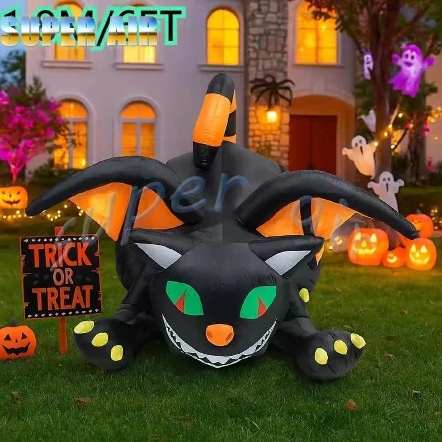 Décoration de fête d'Halloween, chat noir gonflable effrayant, meilleur design, modèle de personnage de dessin animé gonflable