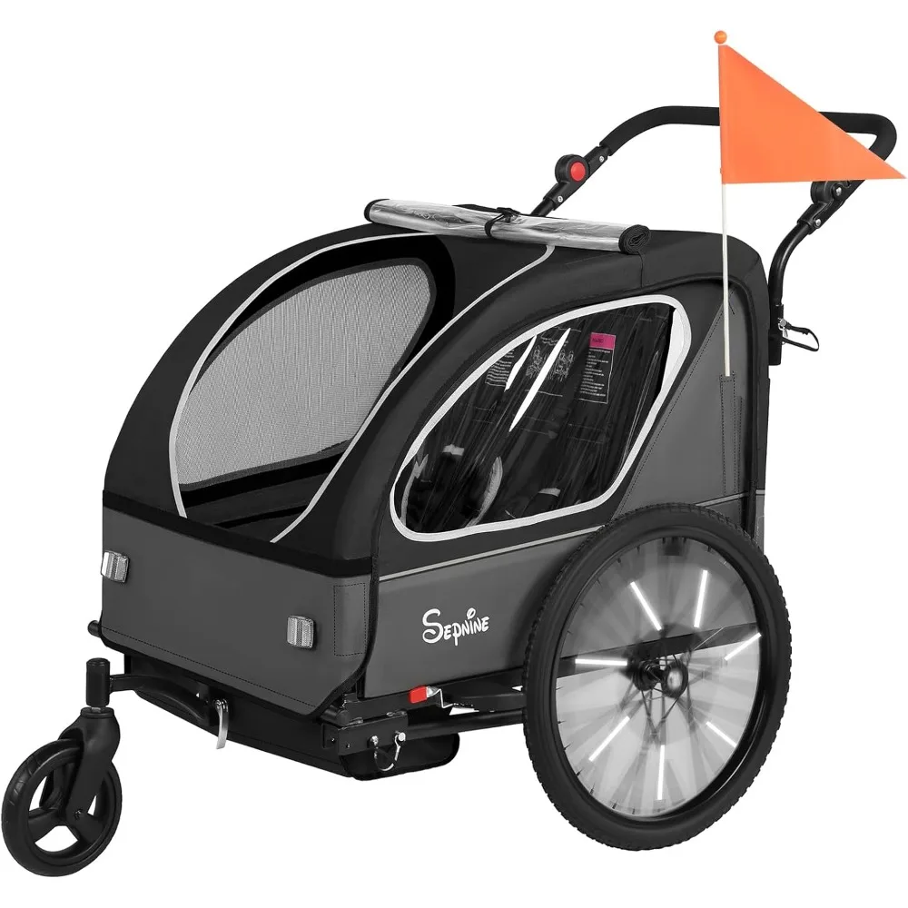 Kids Bike Trailer, 2 in1 Canopy Carrier Converts to Pushcart Suitable for 1 to 2 Toddlers, Kids, Quick Attach to Bike