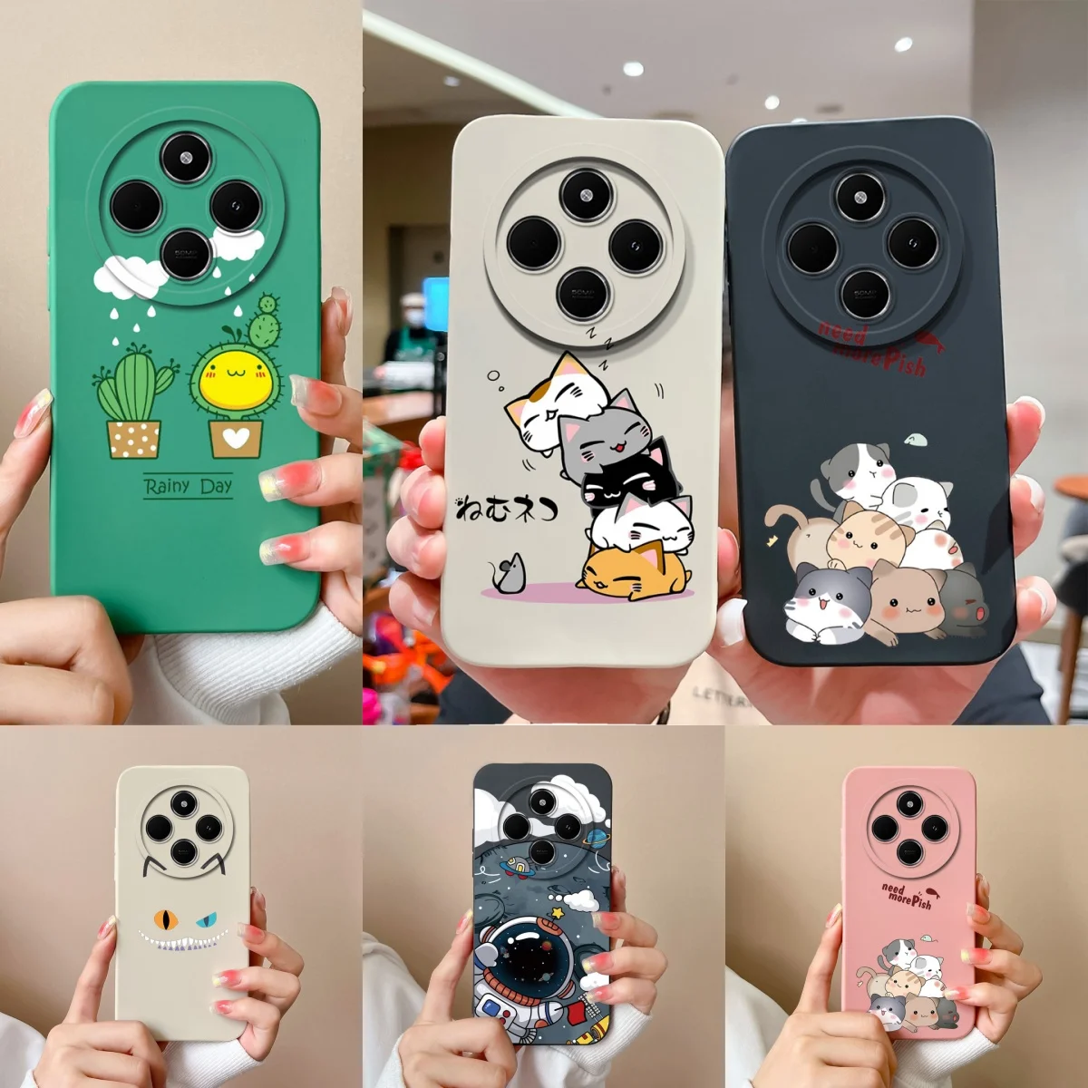 

Case For Xiaomi Redmi 14C 4G Lovely Cat Astronaut Liquid Silicone Durable Simple Phone Cover For Redmi14C Redmi14 C Coque Funda