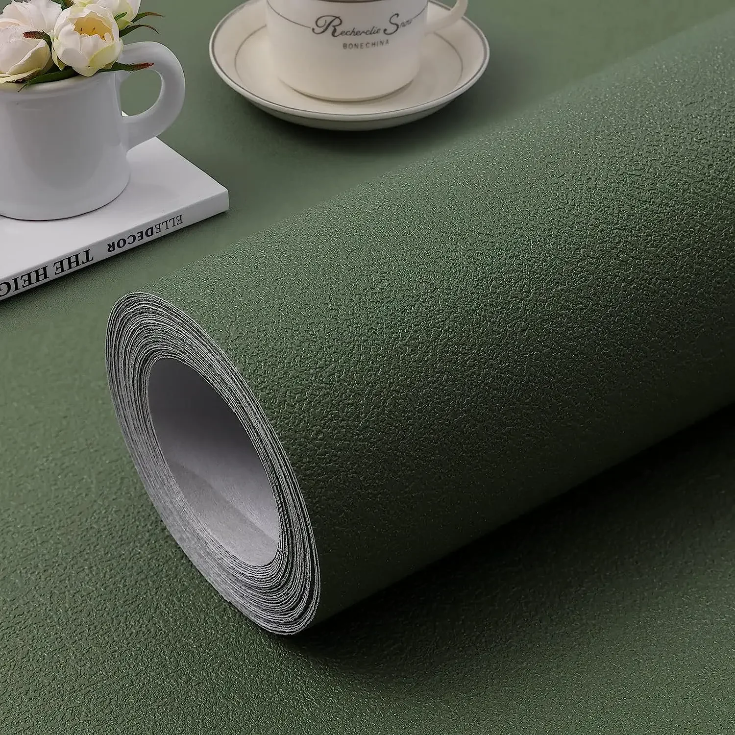 

Green Wallpaper Self Adhesive and Removable Vinyl 3D Film Stick Paper To Apply Wall Home Decorative Liner Table and Door Reform