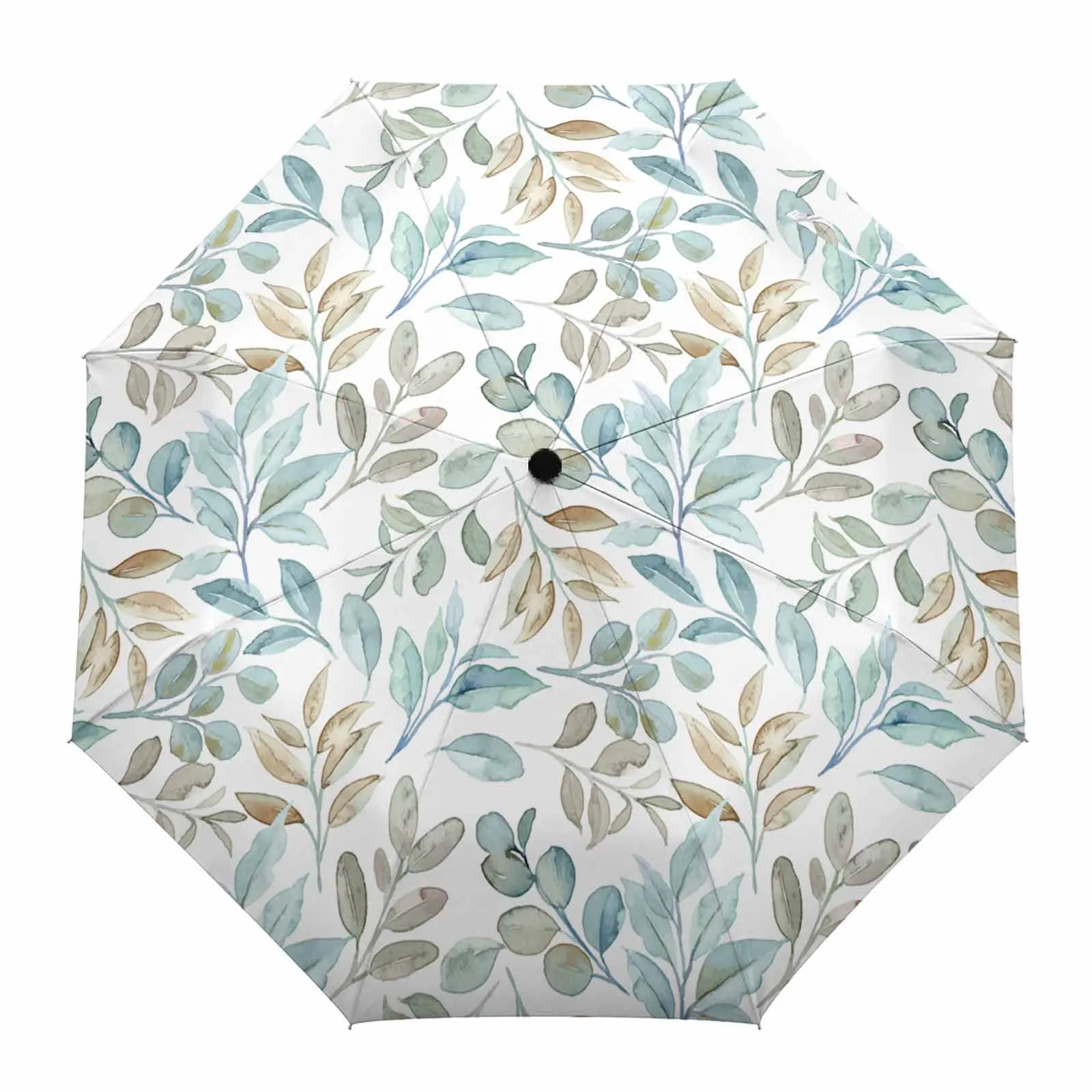 Leaf Plant Countryside Summer Umbrella for Outdoor Fully-automatic Folding Eight Strands Umbrellas for Kids Printed Umbrella