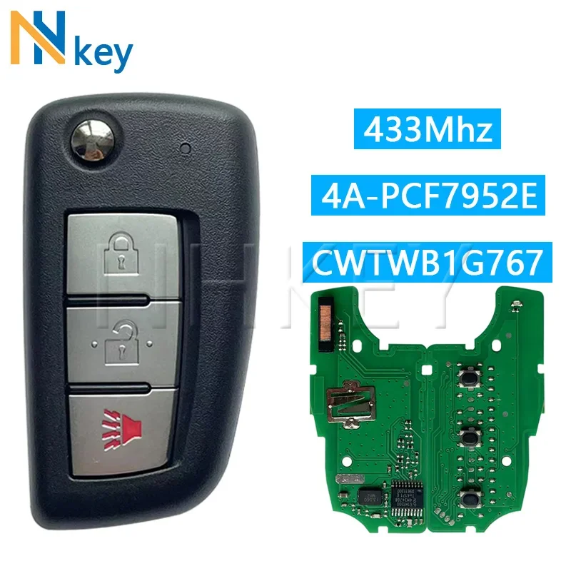 NHKEY CWTWB1G767 Smart Flip Remote Key 3 Buttons 433MHz 4A PCF7952E For Nissan Qashqai J11 Pulsar C13 Juke F15 X-Trail T32 Micra