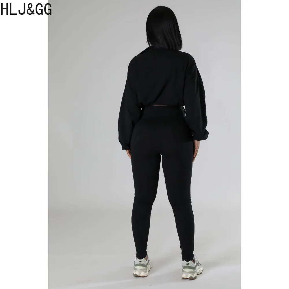 HLJ&GG Autumn White Casual Solid Color Sporty Skinny Pants Two Piece Sets Women Zipper Long Sleeve Crop Top + Pants Outfits 2024