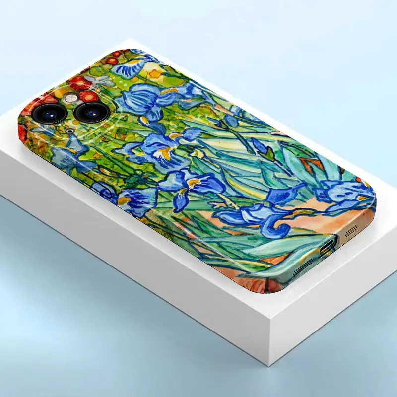 Flower Oil Painting Art Phone Case for iPhone 15 14 11 13 12 Pro Max MINI XR XS Plus Film Funda Frame Pattern Cover Coque