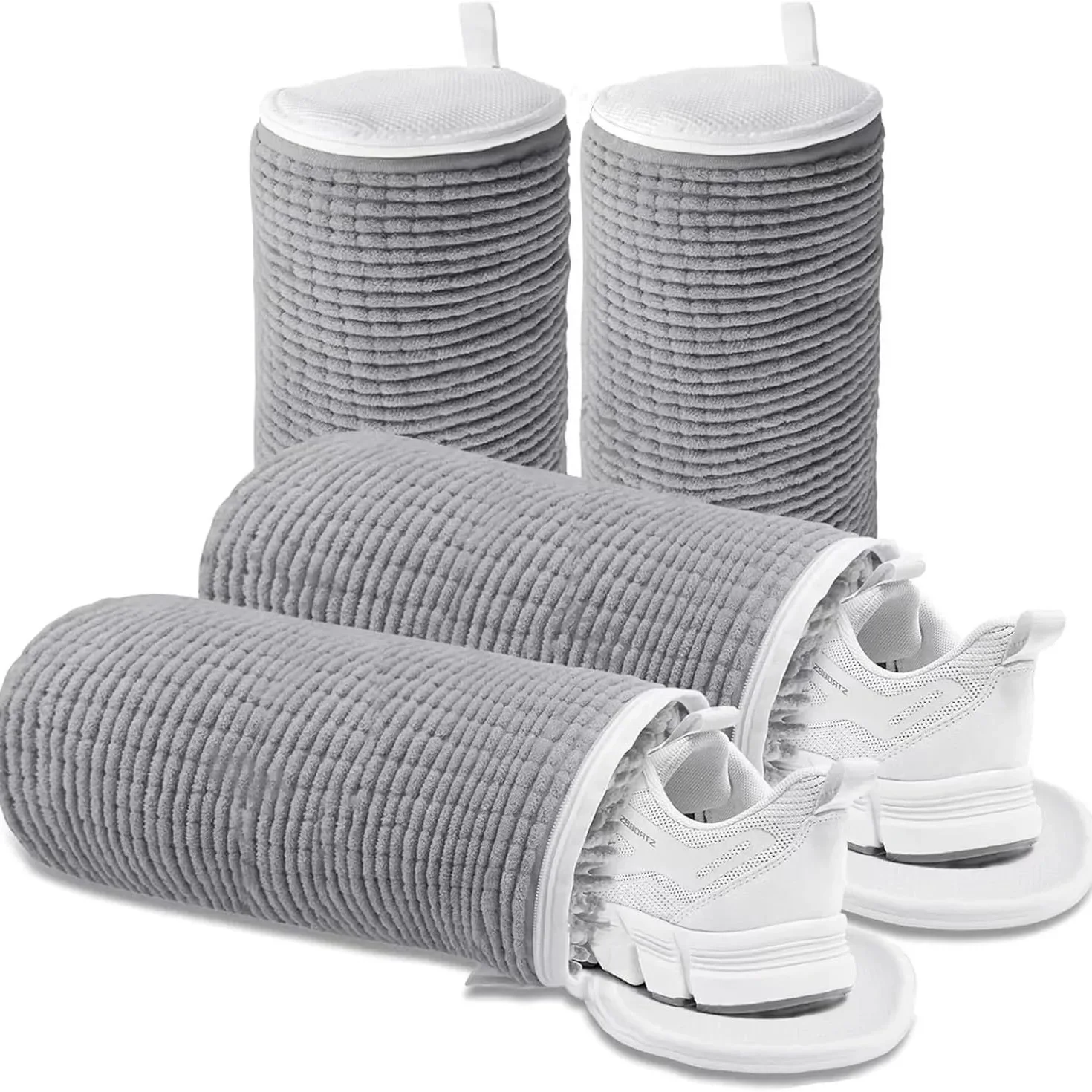 NEUER Schuhbeutel mit seitlichem Reißverschluss für Waschmaschine, mit Chenille-Samt gefütterter Schuhwaschbeutel, tragbare Wäschebeutel aus flauschigen Fasern für Sneaker